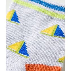 Cute Walk by Babyhug Knit Ankle Length Anti Bacterial Socks with Abstract & Ahoy Text Design Pack of 3 -Light Blue & White