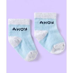 Cute Walk by Babyhug Knit Ankle Length Anti Bacterial Socks with Abstract & Ahoy Text Design Pack of 3 -Light Blue & White