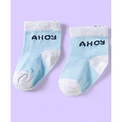 Cute Walk by Babyhug Knit Ankle Length Anti Bacterial Socks with Abstract & Ahoy Text Design Pack of 3 -Light Blue & White