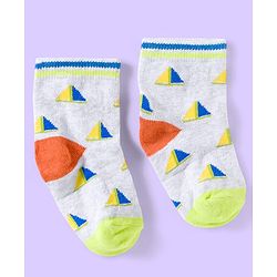 Cute Walk by Babyhug Knit Ankle Length Anti Bacterial Socks with Abstract & Ahoy Text Design Pack of 3 -Light Blue & White