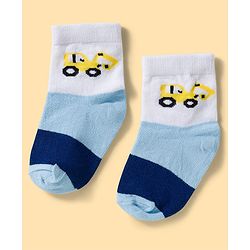 Cute Walk by Babyhug Knit Ankle Length Anti Bacterial Socks with Stripes & Vehicle Design Pack of 3 - Multicolor