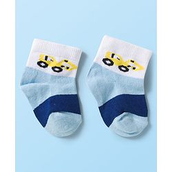 Cute Walk by Babyhug Knit Ankle Length Anti Bacterial Socks with Stripes & Vehicle Design Pack of 3 - Multicolor