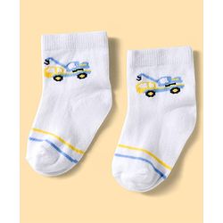 Cute Walk by Babyhug Knit Ankle Length Anti Bacterial Socks with Stripes & Vehicle Design Pack of 3 - Multicolor