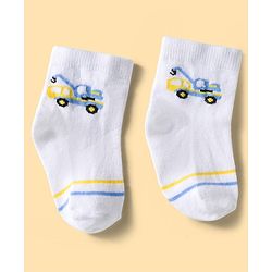 Cute Walk by Babyhug Knit Ankle Length Anti Bacterial Socks with Stripes & Vehicle Design Pack of 3 - Multicolor