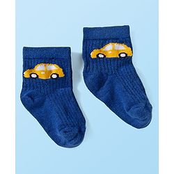 Cute Walk by Babyhug Knit Ankle Length Anti Bacterial Socks with Stripes & Vehicle Design Pack of 3 - Navy Blue & Light Blue