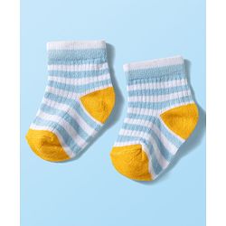 Cute Walk by Babyhug Knit Ankle Length Anti Bacterial Socks with Stripes & Vehicle Design Pack of 3 - Navy Blue & Light Blue