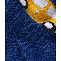 Cute Walk by Babyhug Knit Ankle Length Anti Bacterial Socks with Stripes & Vehicle Design Pack of 3 - Navy Blue & Light Blue