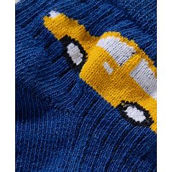 Cute Walk by Babyhug Knit Ankle Length Anti Bacterial Socks with Stripes & Vehicle Design Pack of 3 - Navy Blue & Light Blue