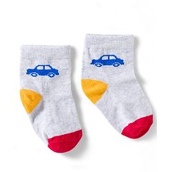 Cute Walk by Babyhug Knit Ankle Length Anti Bacterial Socks with Vehicle Design Pack of 3 - Red & Light Blue