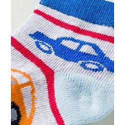Cute Walk by Babyhug Knit Ankle Length Anti Bacterial Socks with Vehicle Design Pack of 3 - Red & Light Blue