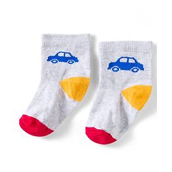 Cute Walk by Babyhug Knit Ankle Length Anti Bacterial Socks with Vehicle Design Pack of 3 - Red & Light Blue