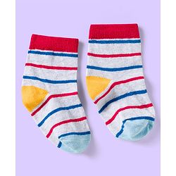 Cute Walk by Babyhug Knit Ankle Length Anti Bacterial Socks with Vehicle & Stripes Pack of 3 - White & Blue