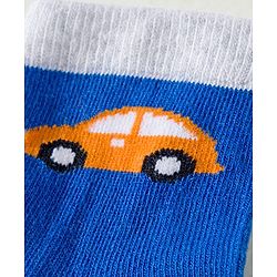 Cute Walk by Babyhug Knit Ankle Length Anti Bacterial Socks with Vehicle & Stripes Pack of 3 - White & Blue
