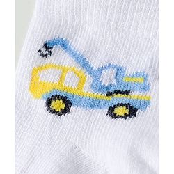 Cute Walk by Babyhug Knit Ankle Length Anti Bacterial Socks with Vehicle & Stripes Pack of 3 - White & Blue