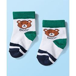 Cute Walk by Babyhug Knit Ankle Length Anti Bacterial Socks with Stripes & Bear Design Pack of 5 - Yellow & Green