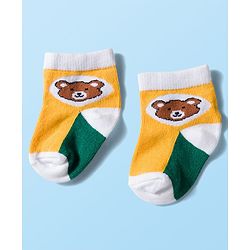 Cute Walk by Babyhug Knit Ankle Length Anti Bacterial Socks with Stripes & Bear Design Pack of 5 - Yellow & Green