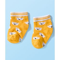 Cute Walk by Babyhug Knit Ankle Length Anti Bacterial Socks with Stripes & Bear Design Pack of 5 - Yellow & Green