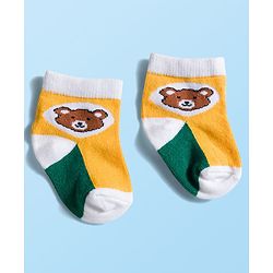 Cute Walk by Babyhug Knit Ankle Length Anti Bacterial Socks with Stripes & Bear Design Pack of 5 - Yellow & Green