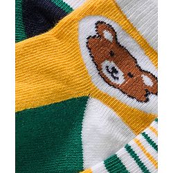 Cute Walk by Babyhug Knit Ankle Length Anti Bacterial Socks with Stripes & Bear Design Pack of 5 - Yellow & Green