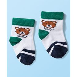 Cute Walk by Babyhug Knit Ankle Length Anti Bacterial Socks with Stripes & Bear Design Pack of 5 - Yellow & Green