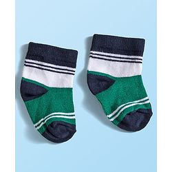 Cute Walk by Babyhug Knit Ankle Length Anti Bacterial Socks with Stripes & Bear Design Pack of 5 - Yellow & Green