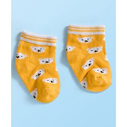 Cute Walk by Babyhug Knit Ankle Length Anti Bacterial Socks with Stripes & Bear Design Pack of 5 - Yellow & Green