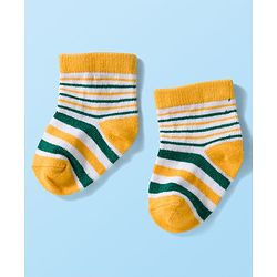 Cute Walk by Babyhug Knit Ankle Length Anti Bacterial Socks with Stripes & Bear Design Pack of 5 - Yellow & Green