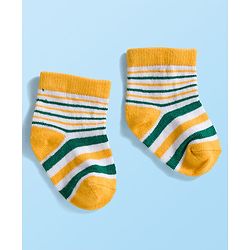 Cute Walk by Babyhug Knit Ankle Length Anti Bacterial Socks with Stripes & Bear Design Pack of 5 - Yellow & Green