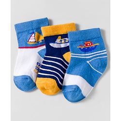 Cute Walk by Babyhug Knit Anti Bacterial Ankle Length Socks With Boat Design Pack of 3 - Multicolor