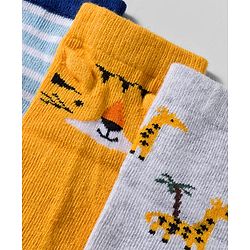 Cute Walk by Babyhug Knit Anti Bacterial Ankle Length Socks With Animal Design Pack of 3 - Multicolor