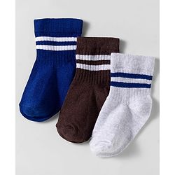 Cute Walk by Babyhug Knit Anti Bacterial Ankle Length Striped Socks Pack of 3 - Multicolor