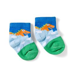 Cute Walk by Babyhug Knit Ankle Length Anti Bacterial Socks with Dino & Stripes Design Pack of 3 - White & Blue