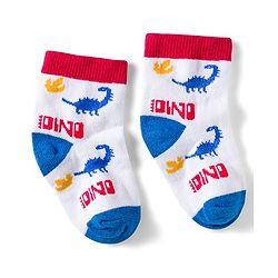 Cute Walk by Babyhug Knit Ankle Length Anti Bacterial Socks with Dino & Stripes Design Pack of 3 - White & Blue