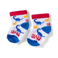 Cute Walk by Babyhug Knit Ankle Length Anti Bacterial Socks with Dino & Stripes Design Pack of 3 - White & Blue