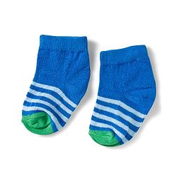Cute Walk by Babyhug Knit Ankle Length Anti Bacterial Socks with Dino & Stripes Design Pack of 3 - White & Blue