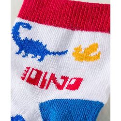 Cute Walk by Babyhug Knit Ankle Length Anti Bacterial Socks with Dino & Stripes Design Pack of 3 - White & Blue