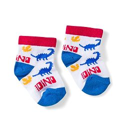 Cute Walk by Babyhug Knit Ankle Length Anti Bacterial Socks with Dino & Stripes Design Pack of 3 - White & Blue