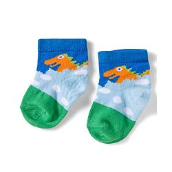 Cute Walk by Babyhug Knit Ankle Length Anti Bacterial Socks with Dino & Stripes Design Pack of 3 - White & Blue