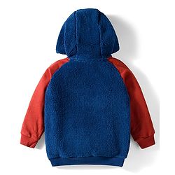 Babyhug Cotton Knit Full Raglan Sleeves Hooded Sweatshirt With Explore Embroidery & Kangaroo Pockets - Navy Blue