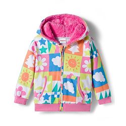 Babyhug Cotton Knit Full Sleeves Hooded Sweatjacket With Floral Print & Kangaroo Pockets - Multicolor