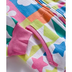 Babyhug Cotton Knit Full Sleeves Hooded Sweatjacket With Floral Print & Kangaroo Pockets - Multicolor