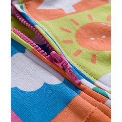 Babyhug Cotton Knit Full Sleeves Hooded Sweatjacket With Floral Print & Kangaroo Pockets - Multicolor