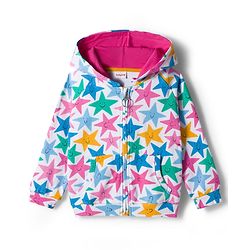 Babyhug Cotton Knit Full Sleeves Hooded Sweatjacket With Star Print & Kangaroo Pockets - Multicolor