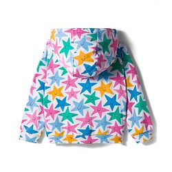 Babyhug Cotton Knit Full Sleeves Hooded Sweatjacket With Star Print & Kangaroo Pockets - Multicolor