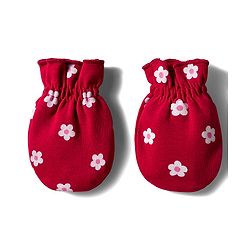 Babyhug 100% Cotton Interlock Knit Mittens & Booties Set with Floral Print - Red