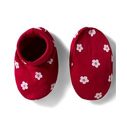 Babyhug 100% Cotton Interlock Knit Mittens & Booties Set with Floral Print - Red