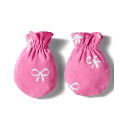 Babyhug 100% Cotton Interlock Knit Mittens & Booties Set with Bow Print - Dark Pink