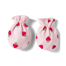 Babyhug 100% Cotton Knit Mittens & Booties Set with Strawberry Print - Pink