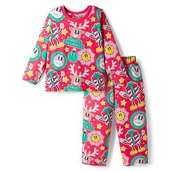 Babyhug Cotton Knit Full Sleeves Co-ords Night Suit with Christmas Print - Red