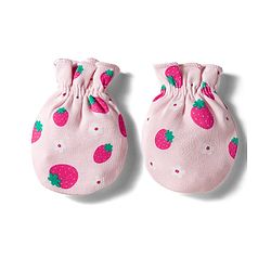 Babyhug 100% Cotton Knit Mittens & Booties Set with Strawberry Print - Pink